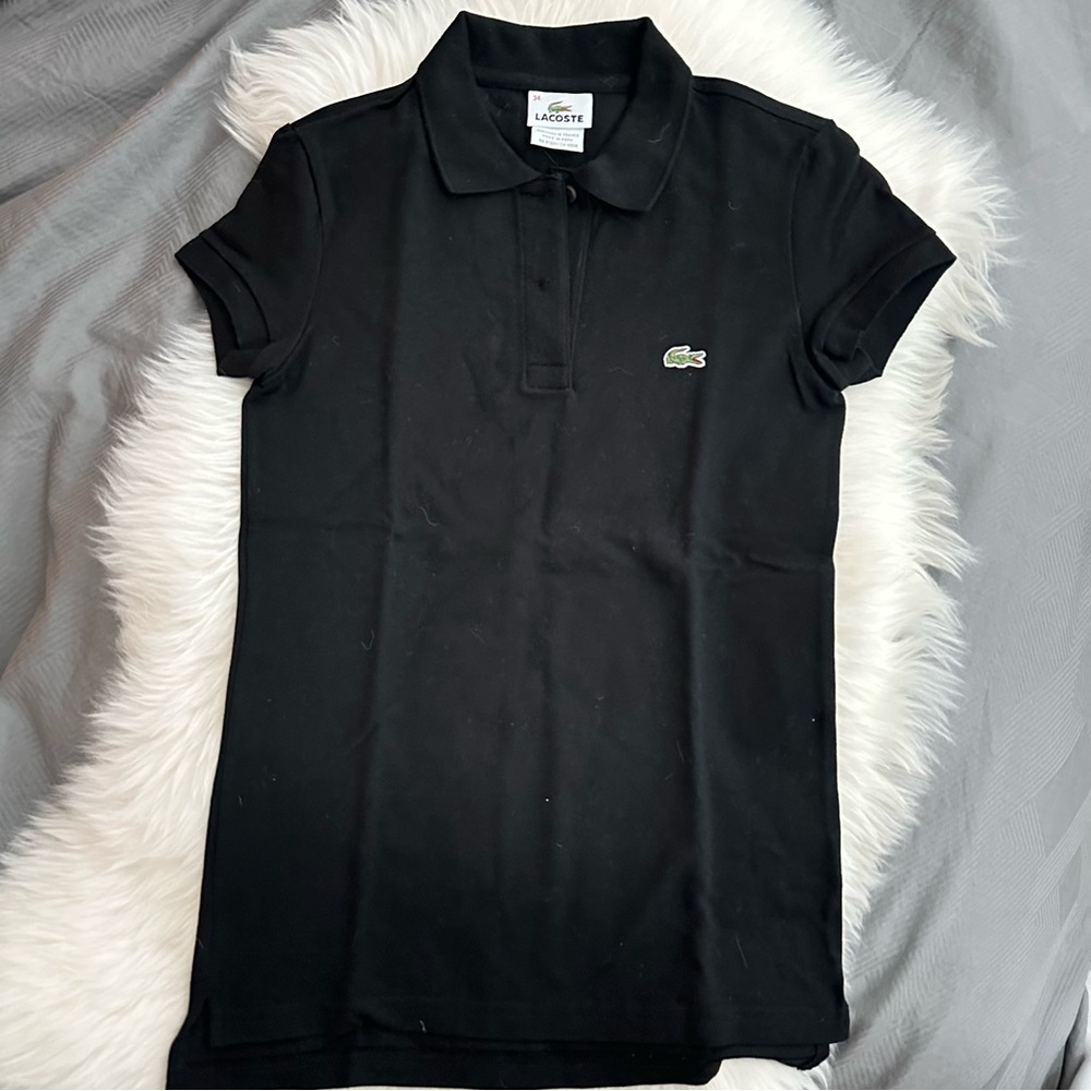 Lacoste Black Women's Slim Polo with Green Crocodile Logo